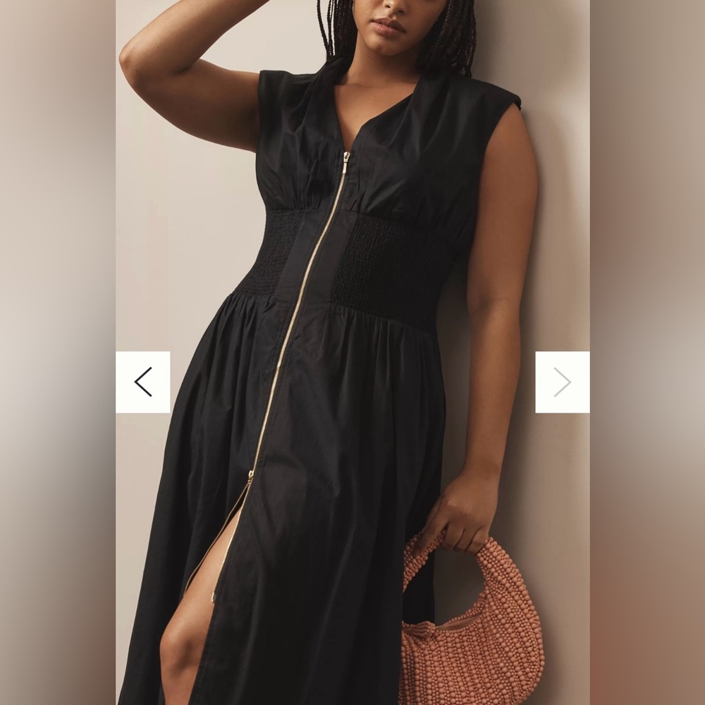Anthropologie - The Tommie Cap-Sleeve Smocked Front-Zip Shirt Dress